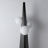 Geometric Stainless Steel Floor Lamp with Spherical Glass Shade in Black Finish