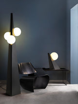 Modern Geometric Stainless Steel Table Lamp with Globe Glass Shade for Bedside and Desk