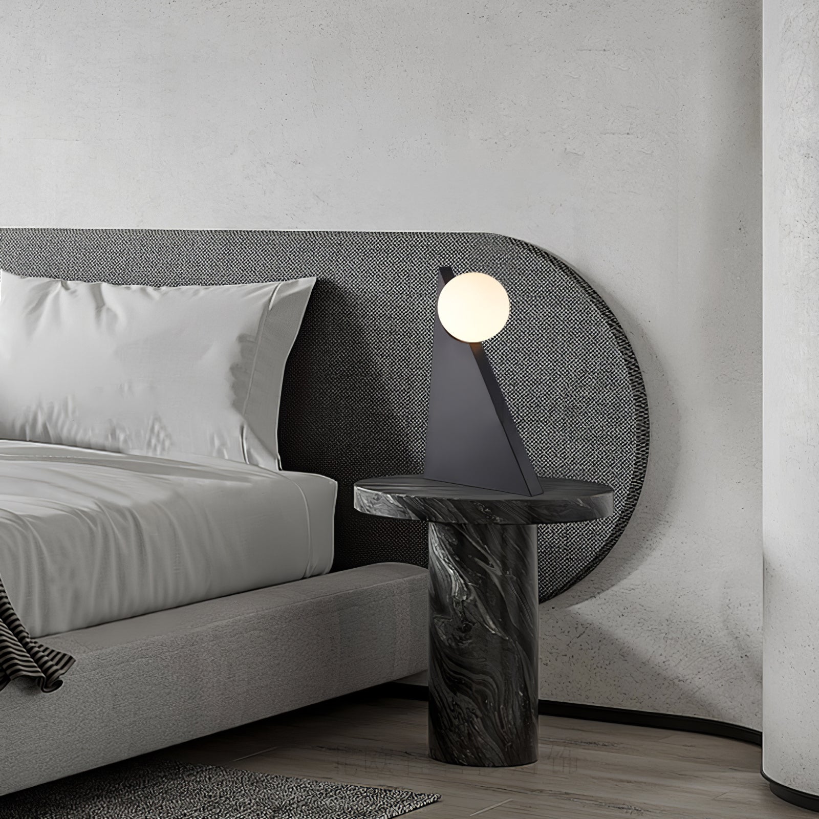Modern Geometric Stainless Steel Table Lamp with Globe Glass Shade for Bedside and Desk