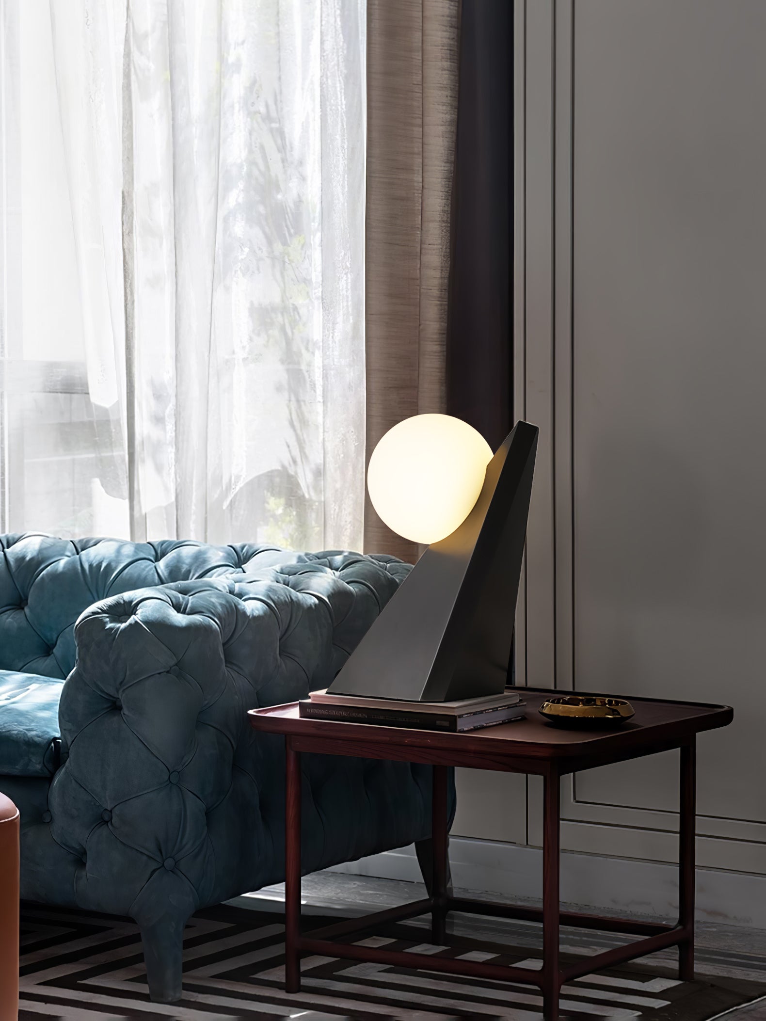 Modern Geometric Stainless Steel Table Lamp with Globe Glass Shade for Bedside and Desk