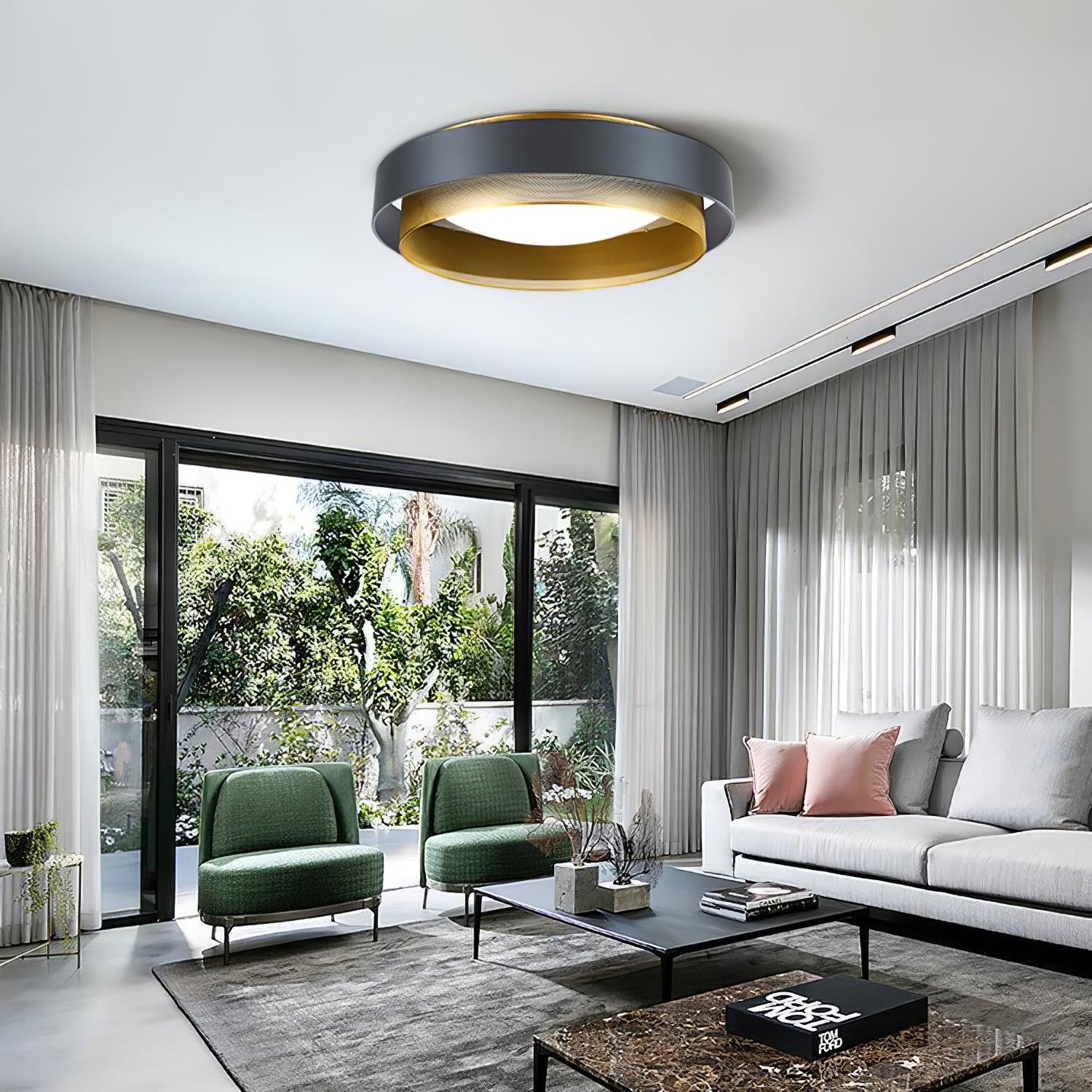 Nolan Vintage Gold Integrated LED Flush Mount Ceiling Light with Black Outer Ring