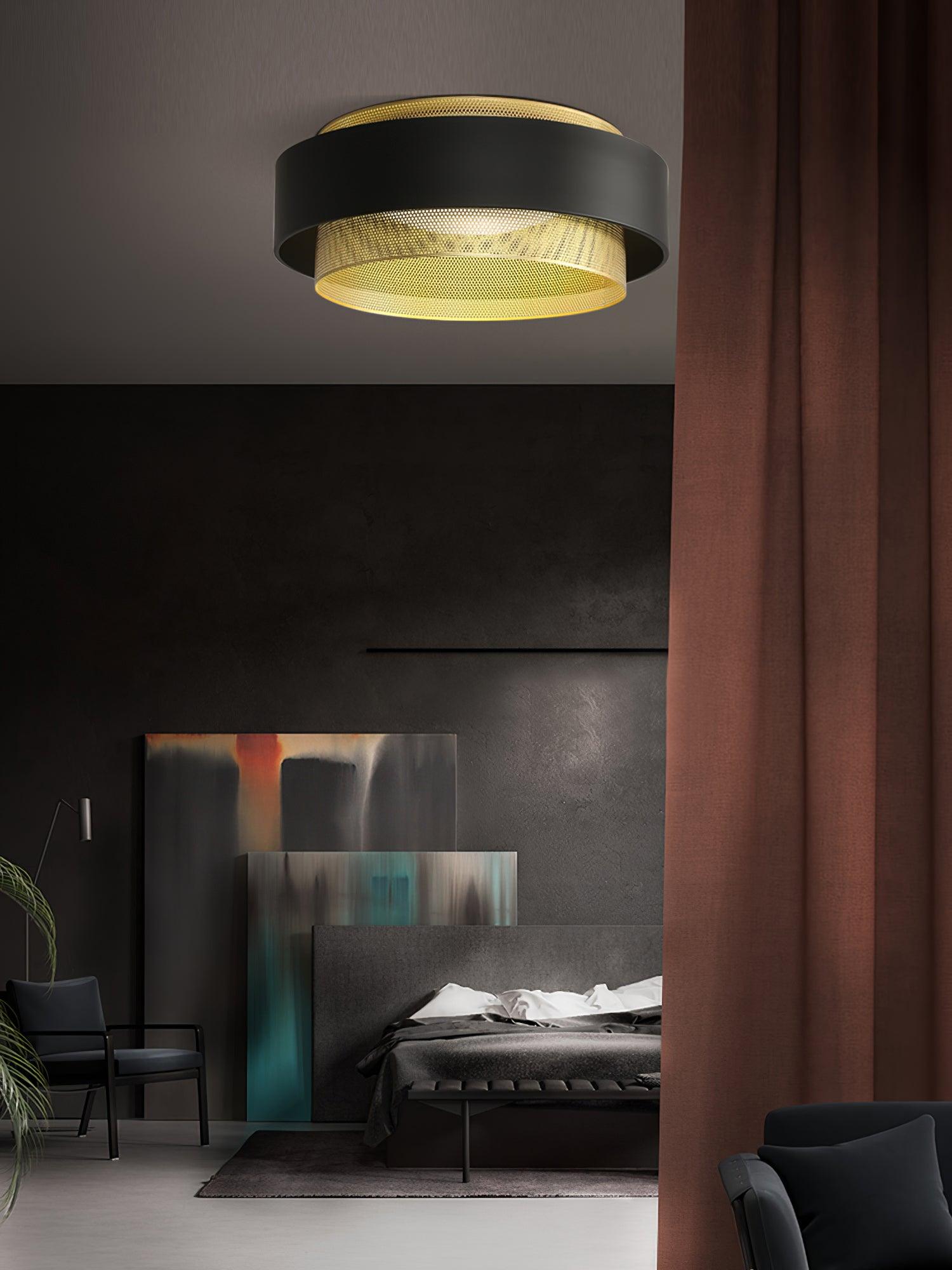 Nolan Vintage Gold Integrated LED Flush Mount Ceiling Light with Black Outer Ring