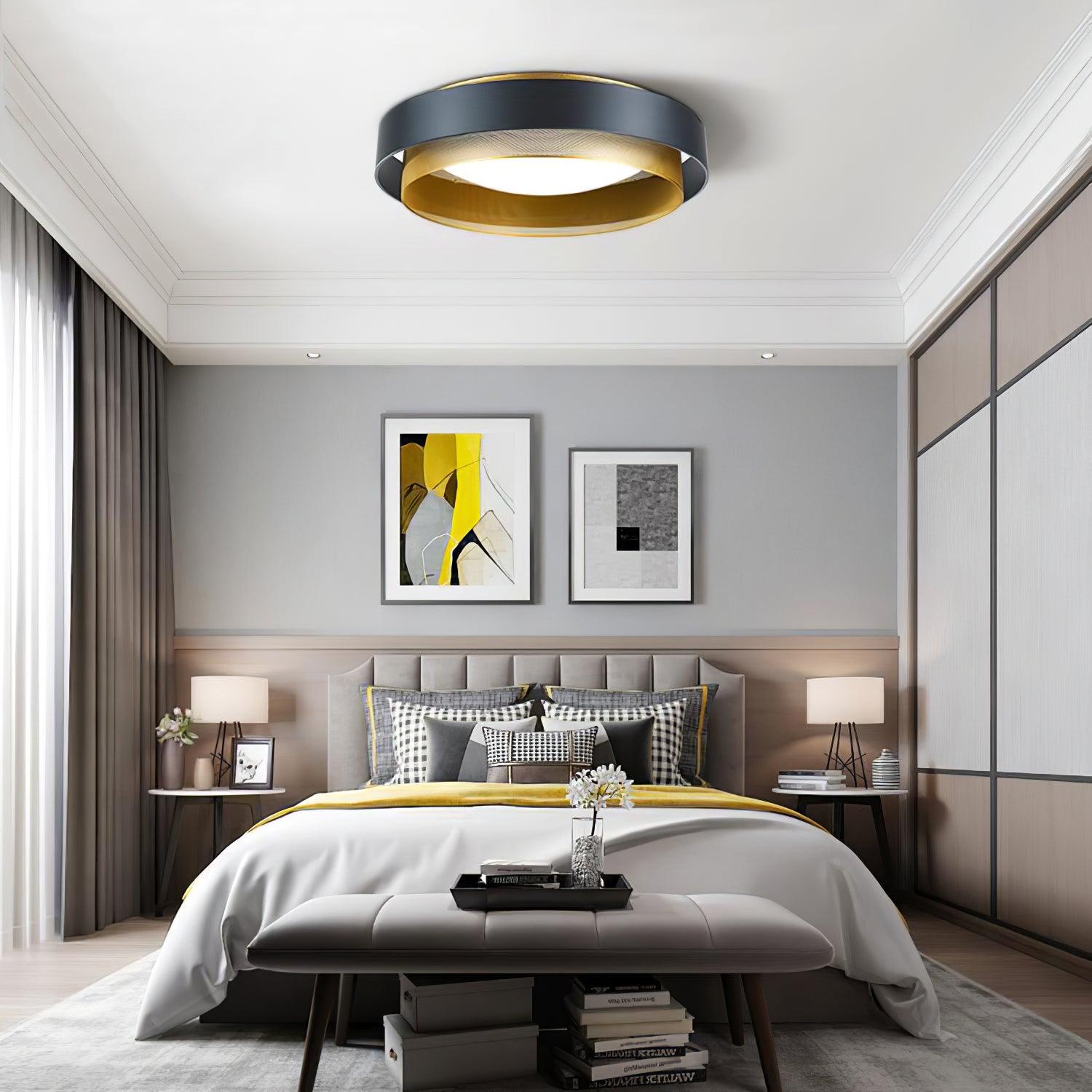Nolan Vintage Gold Integrated LED Flush Mount Ceiling Light with Black Outer Ring