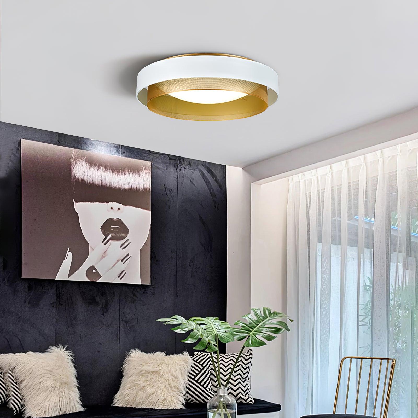 Nolan Vintage Gold Integrated LED Flush Mount Ceiling Light with Black Outer Ring