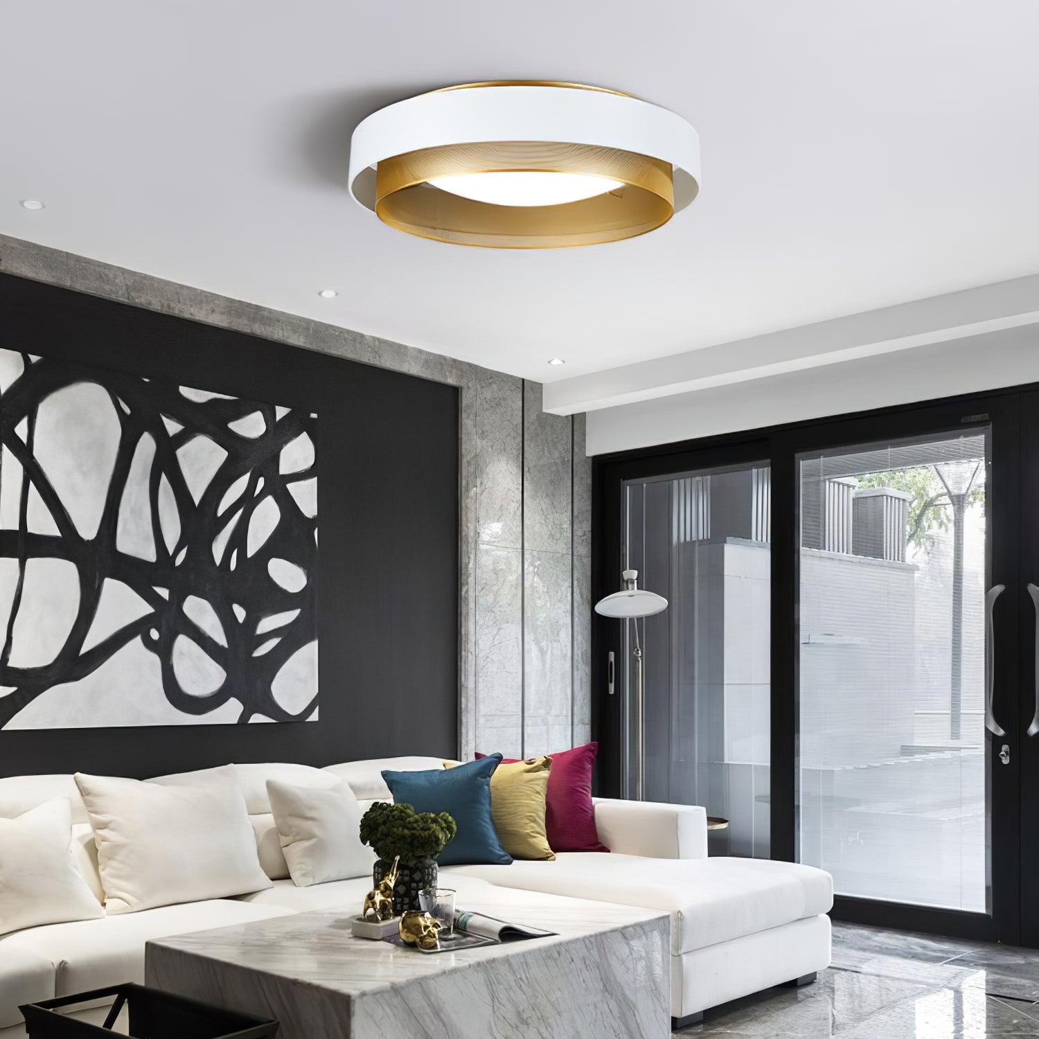 Nolan Vintage Gold Integrated LED Flush Mount Ceiling Light with Black Outer Ring