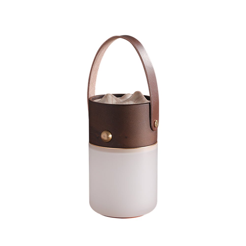 Modern Portable LED Lantern Table Lamp with Natural Wood Handle and USB Charging