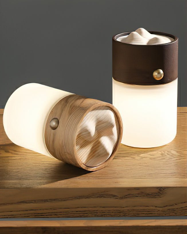Modern Portable LED Lantern Table Lamp with Natural Wood Handle and USB Charging