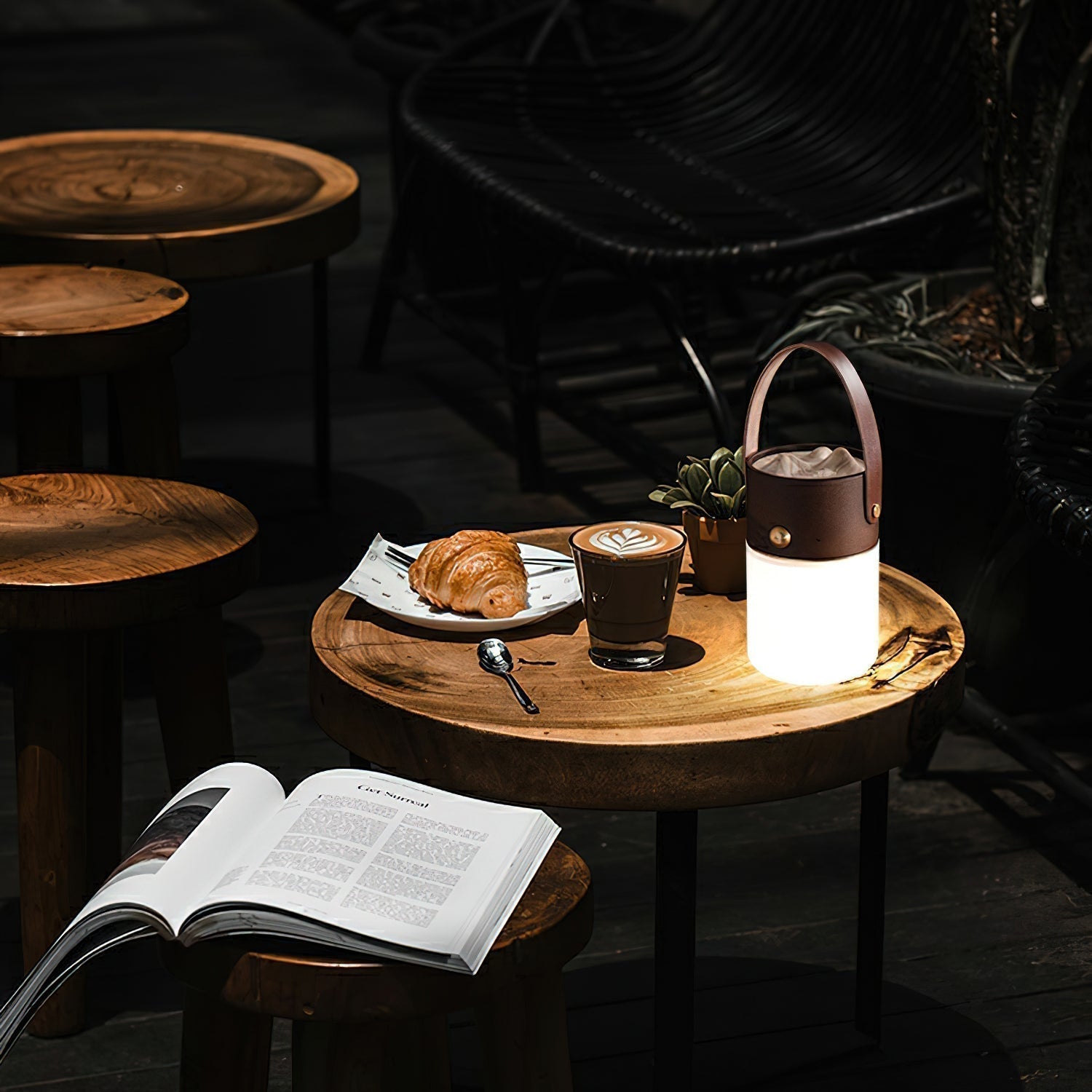 Modern Portable LED Lantern Table Lamp with Natural Wood Handle and USB Charging