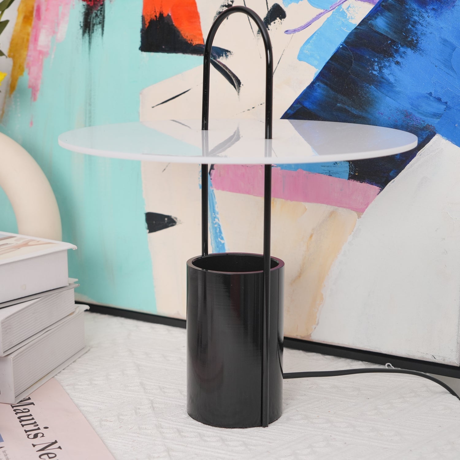 Nomade Modern Industrial Table Lamp with Carry Handle and Acrylic Diffuser for Bedside and Office