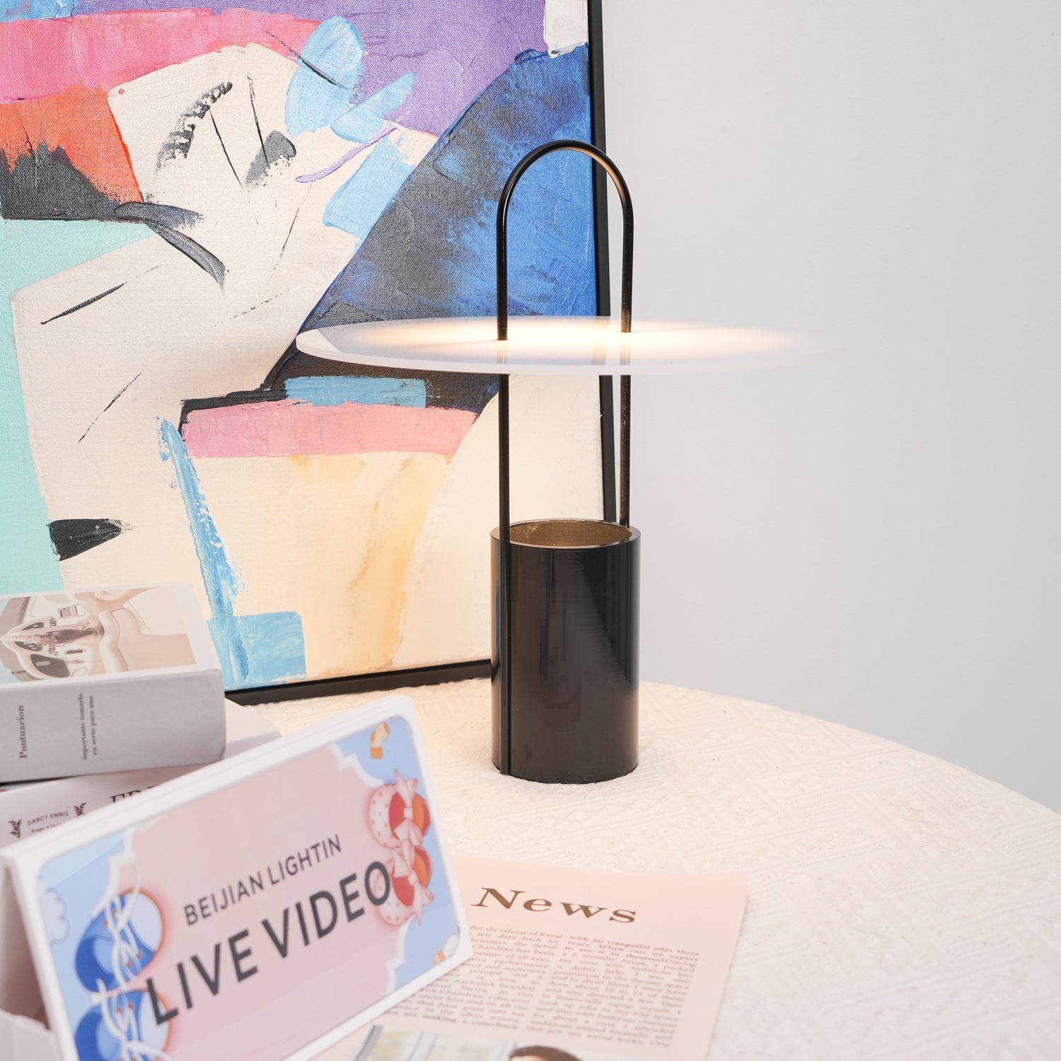 Nomade Modern Industrial Table Lamp with Carry Handle and Acrylic Diffuser for Bedside and Office