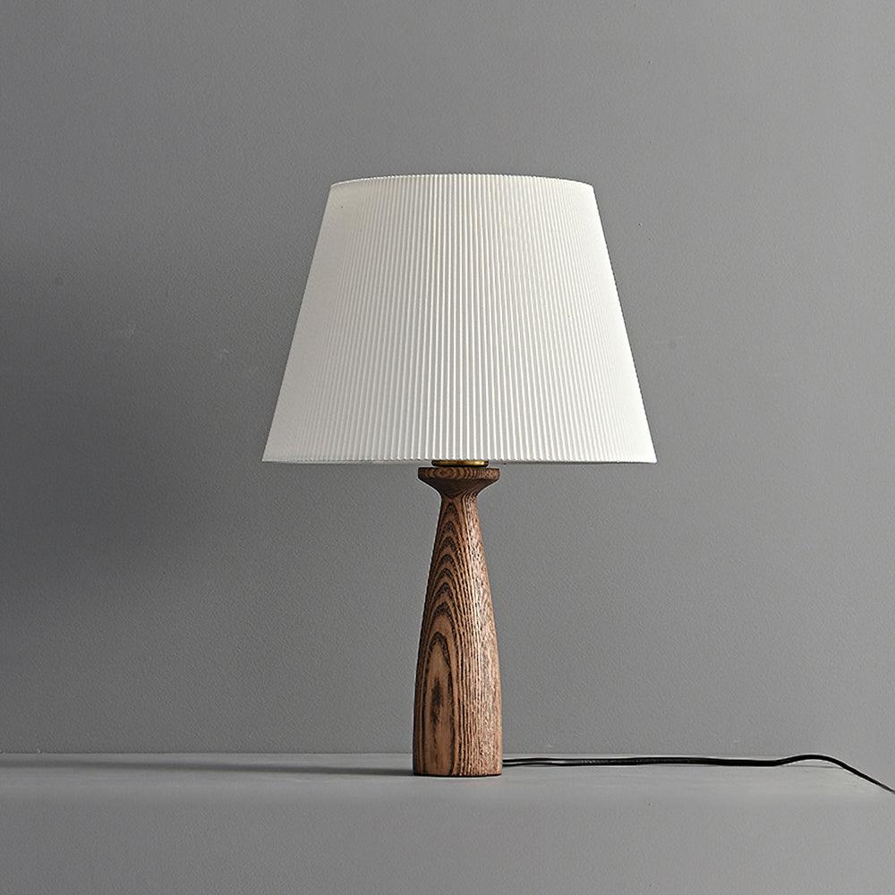 Nora Mid Century Modern Walnut Wood Table Lamp with Round White Fabric Drum Shade