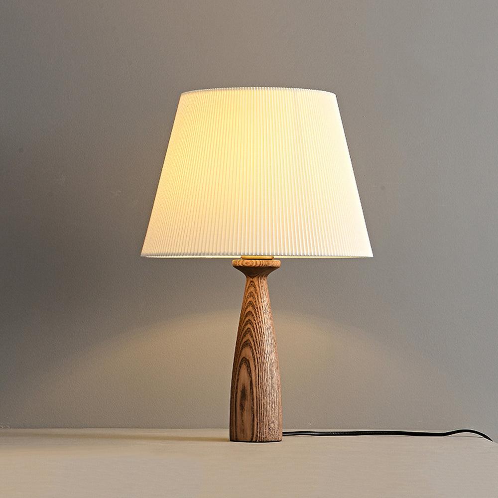 Nora Mid Century Modern Walnut Wood Table Lamp with Round White Fabric Drum Shade
