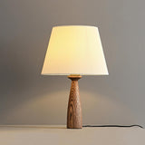 Nora Mid Century Modern Walnut Wood Table Lamp with Round White Fabric Drum Shade