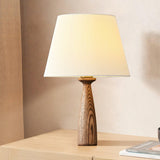 Nora Mid Century Modern Walnut Wood Table Lamp with Round White Fabric Drum Shade
