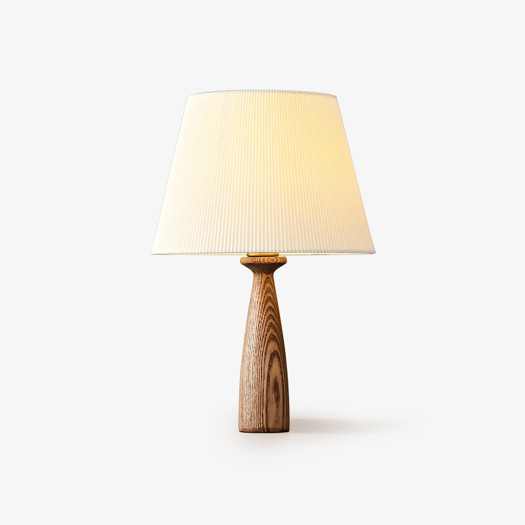 Nora Mid Century Modern Walnut Wood Table Lamp with Round White Fabric Drum Shade