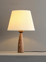 Nora Mid Century Modern Walnut Wood Table Lamp with Round White Fabric Drum Shade