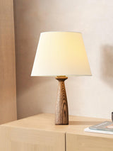 Nora Mid Century Modern Walnut Wood Table Lamp with Round White Fabric Drum Shade
