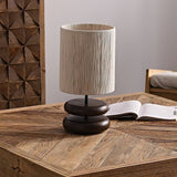 Wabi Sabi Natural Wood Table Lamp with Hand Woven Hemp Rope Shade for Bedroom Side Tables