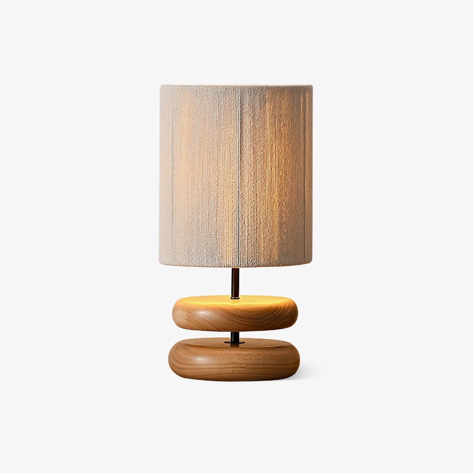 Wabi Sabi Natural Wood Table Lamp with Hand Woven Hemp Rope Shade for Bedroom Side Tables