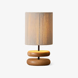 Wabi Sabi Natural Wood Table Lamp with Hand Woven Hemp Rope Shade for Bedroom Side Tables