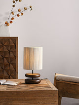 Wabi Sabi Natural Wood Table Lamp with Hand Woven Hemp Rope Shade for Bedroom Side Tables