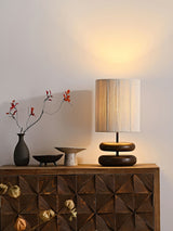 Wabi Sabi Natural Wood Table Lamp with Hand Woven Hemp Rope Shade for Bedroom Side Tables