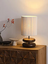 Wabi Sabi Natural Wood Table Lamp with Hand Woven Hemp Rope Shade for Bedroom Side Tables