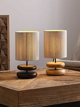 Wabi Sabi Natural Wood Table Lamp with Hand Woven Hemp Rope Shade for Bedroom Side Tables