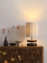 Wabi Sabi Natural Wood Table Lamp with Hand Woven Hemp Rope Shade for Bedroom Side Tables