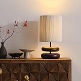 Wabi Sabi Natural Wood Table Lamp with Hand Woven Hemp Rope Shade for Bedroom Side Tables