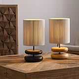 Wabi Sabi Natural Wood Table Lamp with Hand Woven Hemp Rope Shade for Bedroom Side Tables