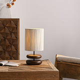 Wabi Sabi Natural Wood Table Lamp with Hand Woven Hemp Rope Shade for Bedroom Side Tables