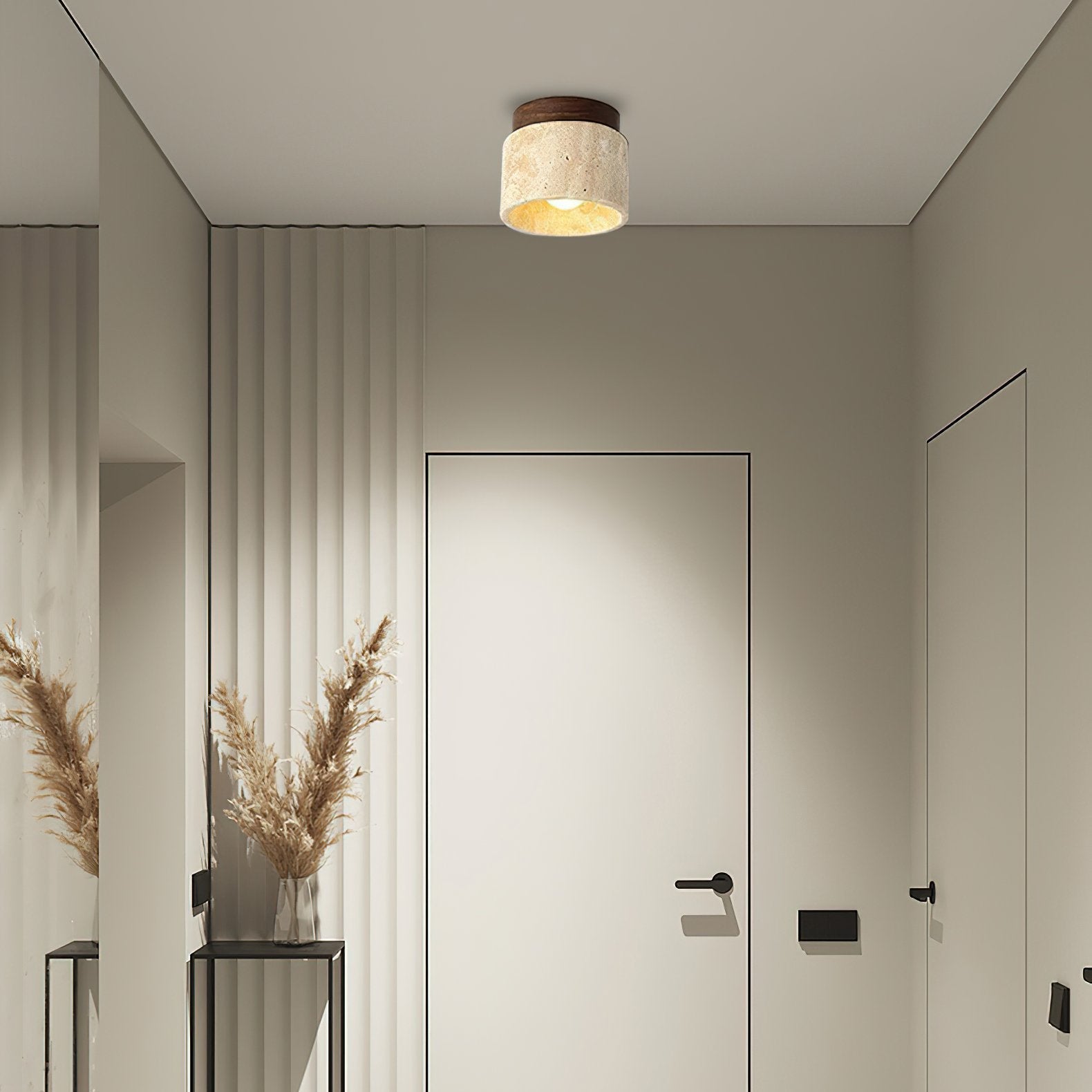 modern-yellow-travertine-and-walnut-wood-semi-flush-mount-ceiling-light-fixture