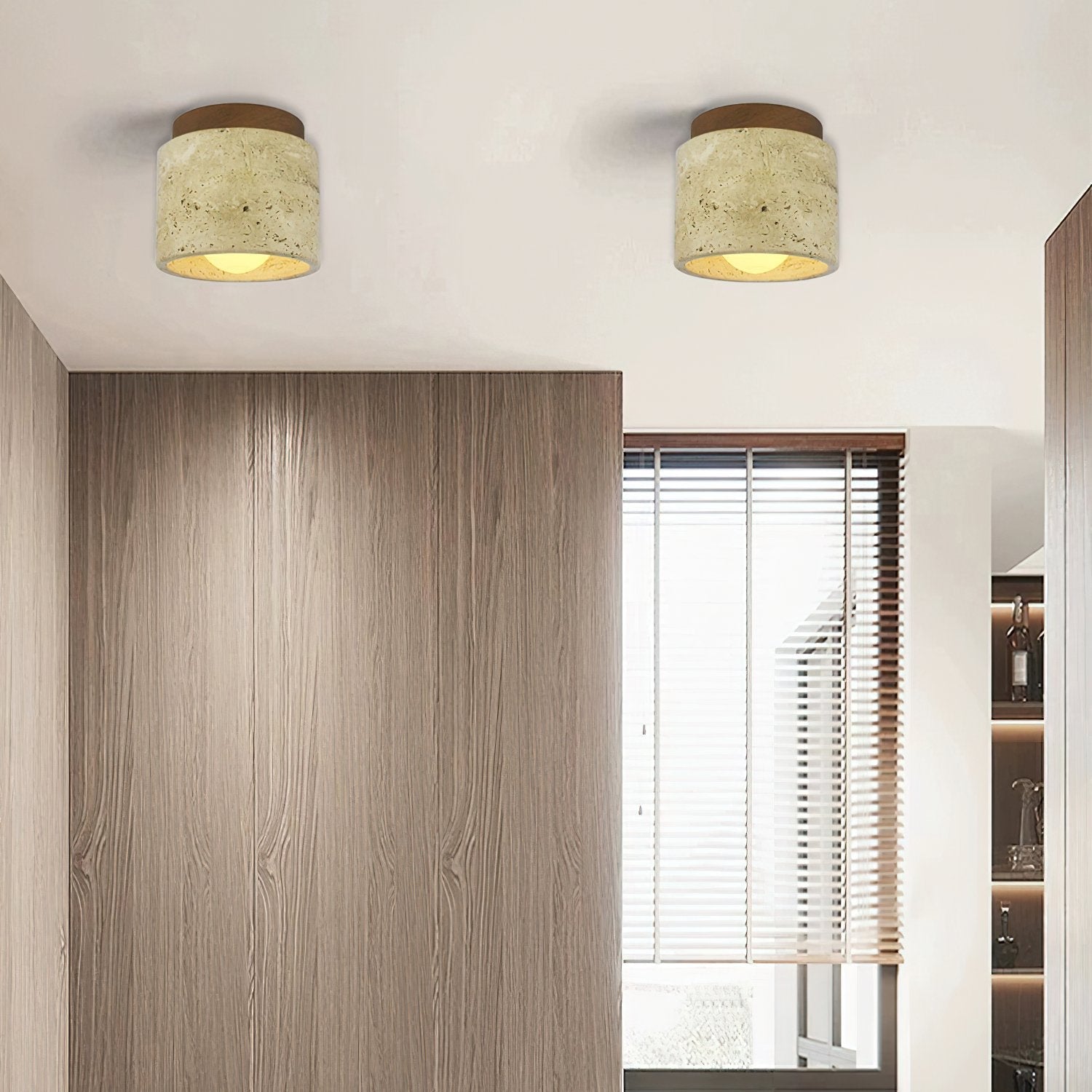 modern-yellow-travertine-and-walnut-wood-semi-flush-mount-ceiling-light-fixture