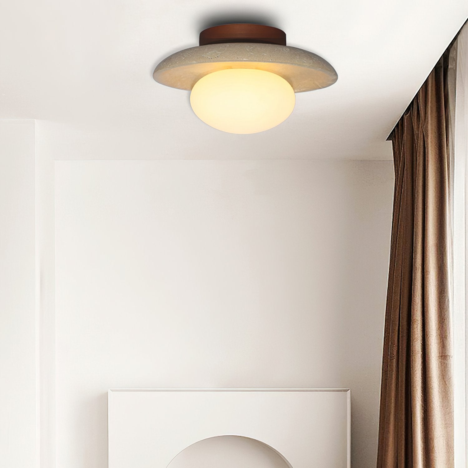 modern-yellow-travertine-and-walnut-wood-semi-flush-mount-ceiling-light-fixture
