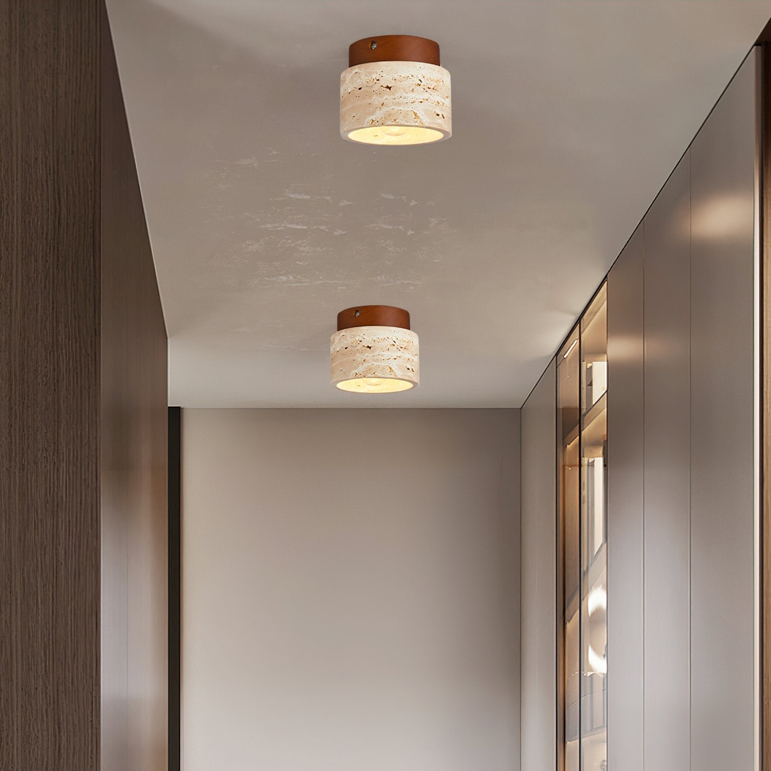 modern-yellow-travertine-and-walnut-wood-semi-flush-mount-ceiling-light-fixture