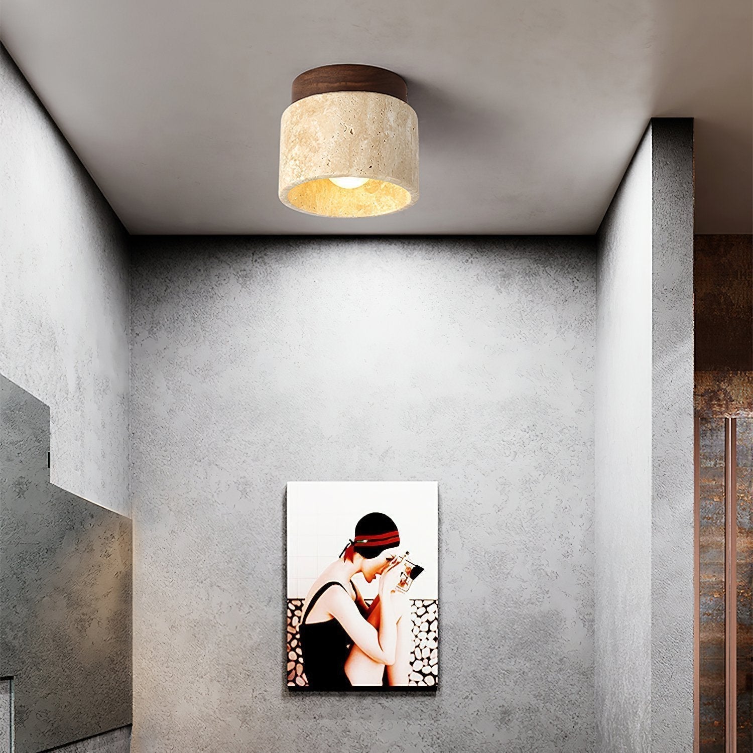 modern-yellow-travertine-and-walnut-wood-semi-flush-mount-ceiling-light-fixture