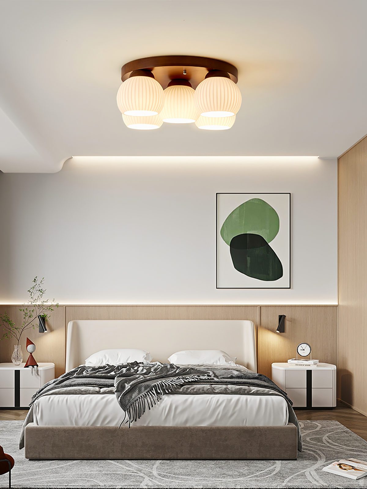modern-nordic-wood-round-flush-mount-ceiling-light-with-white-glass-shades