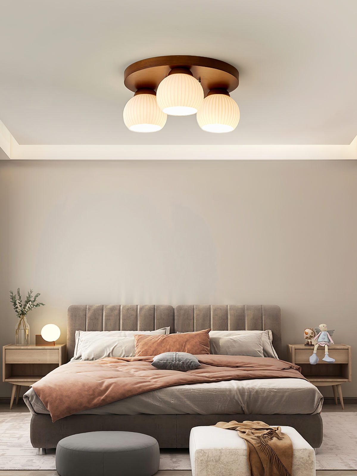 modern-nordic-wood-round-flush-mount-ceiling-light-with-white-glass-shades