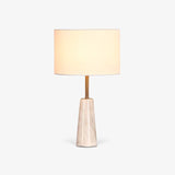 Elegant White Marble and Gold Metal Table Lamp with Fabric Drum Shade