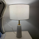 Elegant White Marble and Gold Metal Table Lamp with Fabric Drum Shade