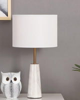 Elegant White Marble and Gold Metal Table Lamp with Fabric Drum Shade