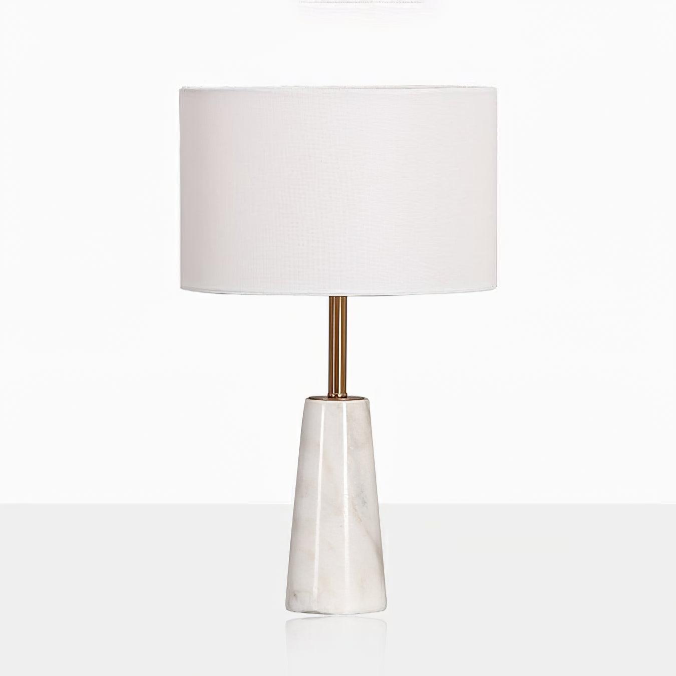 Elegant White Marble and Gold Metal Table Lamp with Fabric Drum Shade