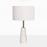 Elegant White Marble and Gold Metal Table Lamp with Fabric Drum Shade