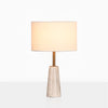 Elegant White Marble and Gold Metal Table Lamp with Fabric Drum Shade