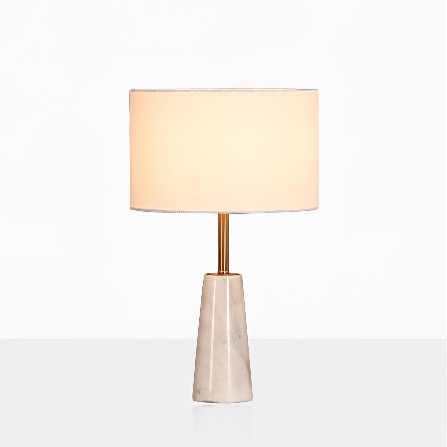 Elegant White Marble and Gold Metal Table Lamp with Fabric Drum Shade