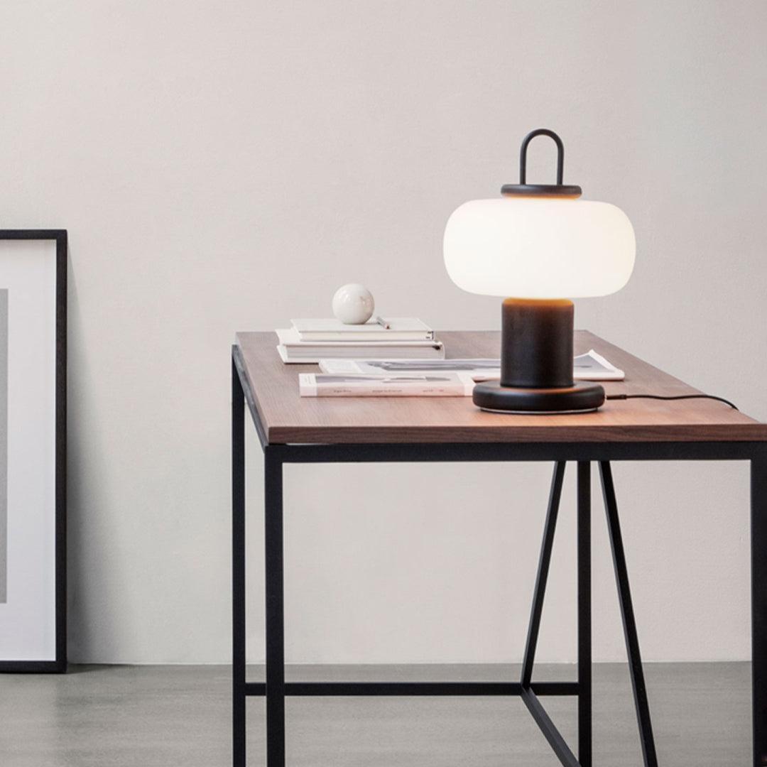 Modern Nox Metal and Glass Portable Table Lamp for Reading and Bedside Lighting