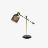 Modern Adjustable Table Lamp with Black Marble Base and Dual Smoked Glass Shade for Interior Lighting