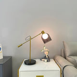 Modern Adjustable Table Lamp with Black Marble Base and Dual Smoked Glass Shade for Interior Lighting