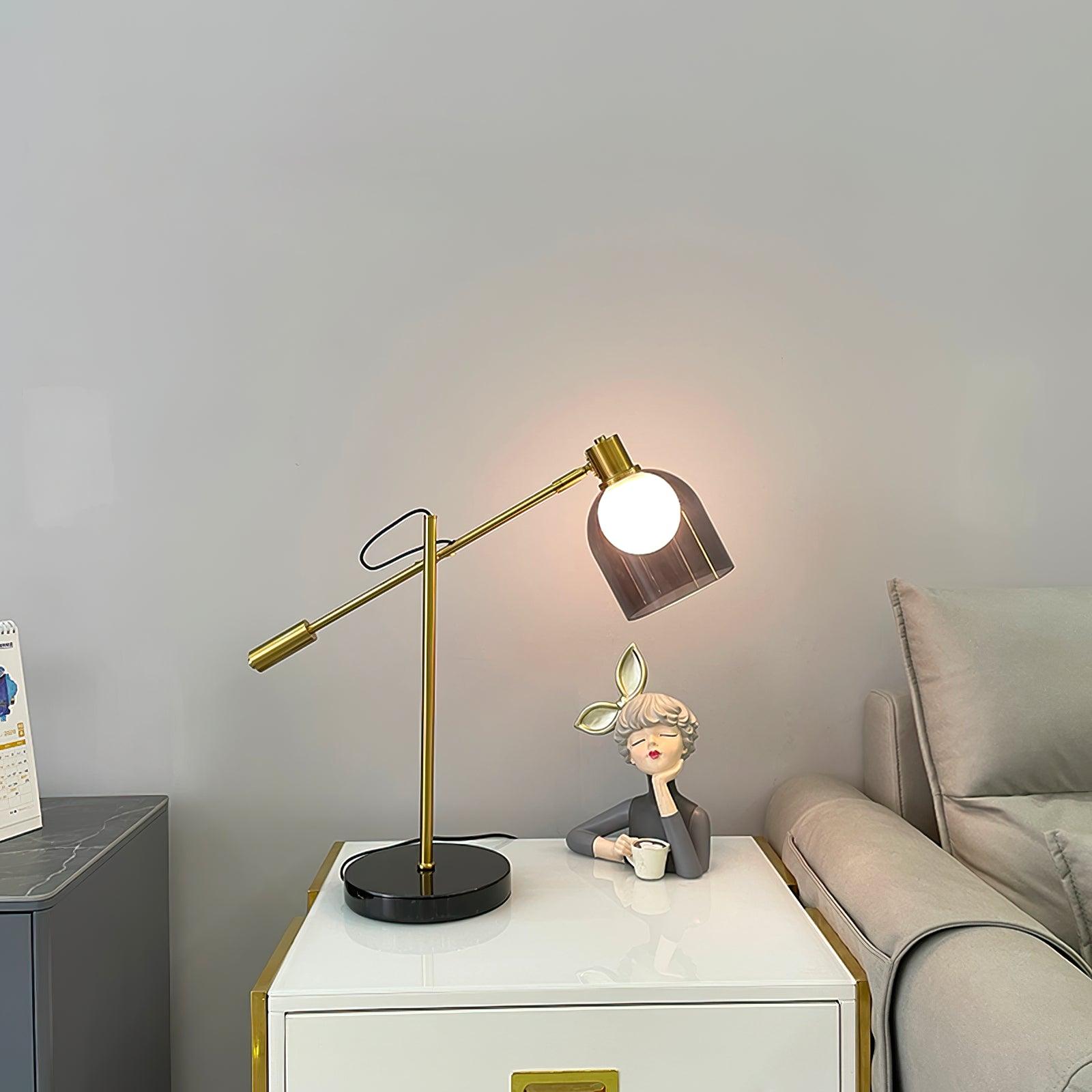 Modern Adjustable Table Lamp with Black Marble Base and Dual Smoked Glass Shade for Interior Lighting